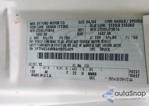 2004 Ford Econoline Commercial/Recreational z USA, uszkodzony, nr VIN 1FTNE24W84HB05409